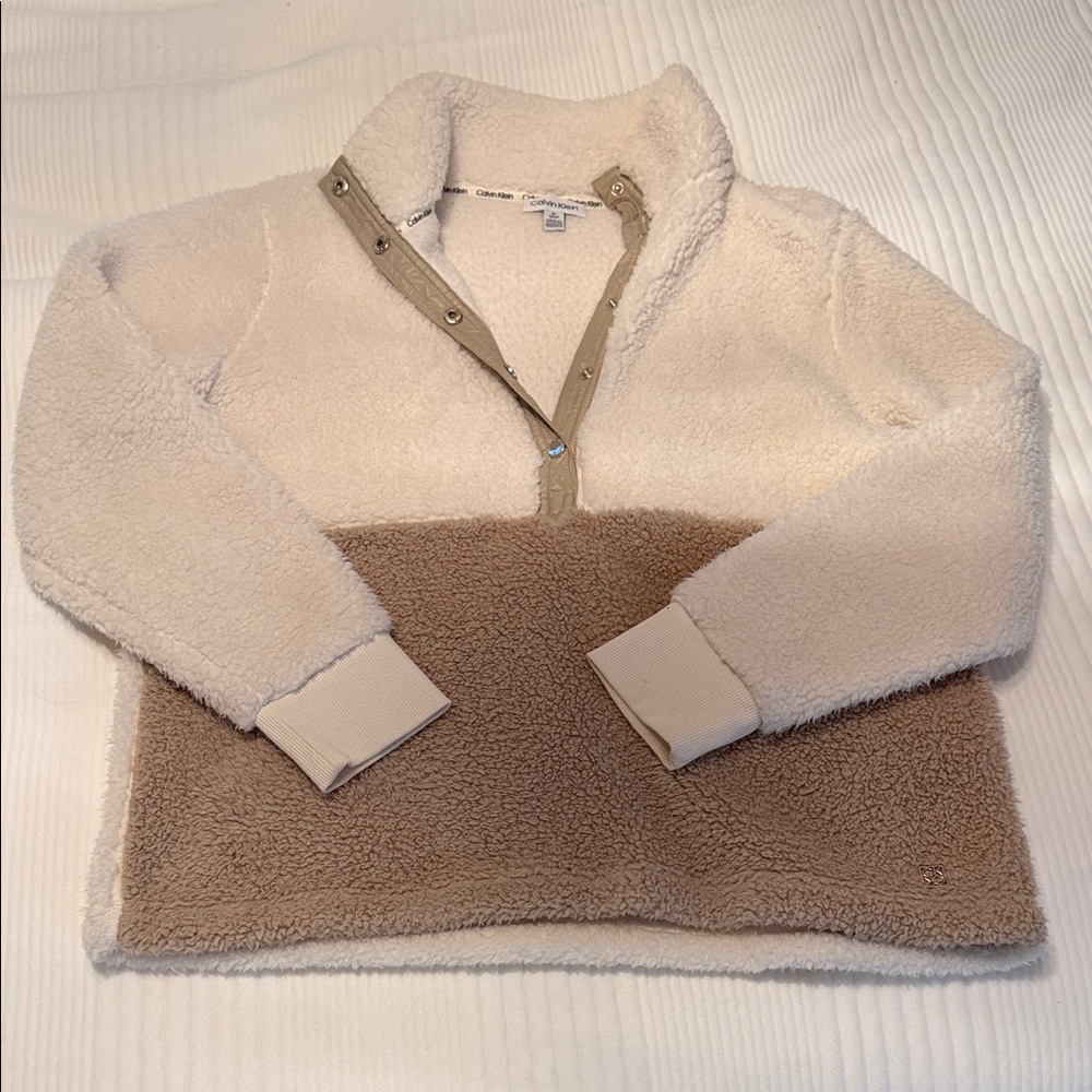 Women’s Small Two-Tone Sherpa Pullover Jacket - Cream & Brown